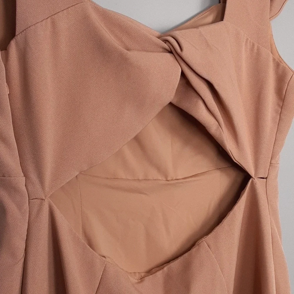 Eva Mendes Hoda Blush Pink Nude Midi Flare Cut Out Dress